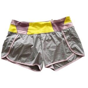 Lululemon Womens Pacer Lined Running Shorts Gray Purple Yellow Waistband Sz 8